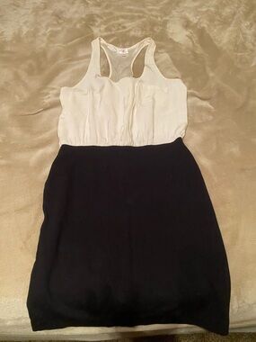 Parker Silk Ivory and Black Racerback Dress